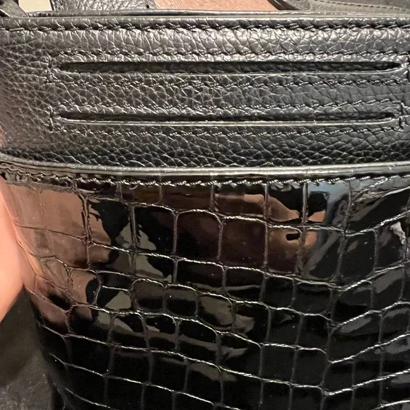 ⭐️SOLD⭐️ Black 🖤 Brighton Leather & Croc 🐊 print shoulder bag 💖 - Picture 12 of 14